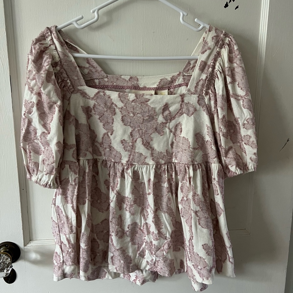 Anthropologie Mauve - Floral Pink and White Women's Top